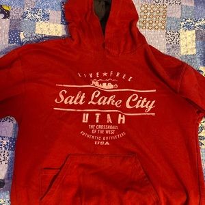 red hoodie, salt lake city utah
